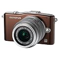 Olympus Pen E-PM1 Systemkamera (12 Megapixel, 7,6 cm (3 Zoll) Display, bildstabilisiert) braun mit 14-42mm Objektiv silber