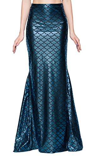 Jescakoo Ladies Sexy Maxi Long Shiny Mermaid Skirts Green and Blue S-XL