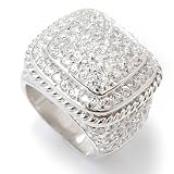 Sterling Silver/22K or Rhodium Rope Border Cubic Zirconia Ring