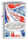 New Zippo Double Lustre Ford Oval Logo Colorful Red White Blue Background High Polish Chrome