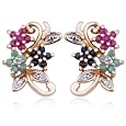 18k Yellow Gold Plated Sterling Silver Genuine Multi-Gemstone Flower Post Earrings