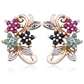 18k Yellow Gold Plated Sterling Silver Genuine Multi-Gemstone Flower Post Earrings