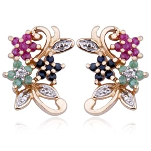 $19.99 - 18k Yellow Gold Plated Sterling Silver Genuine Multi-Gemstone Flower Post Earrings