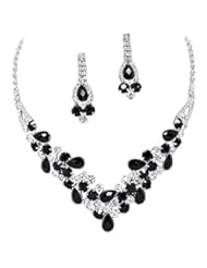 Jewelry: Elegant Black V-Shaped Garland Prom Bridesmaid Evening Necklace Set K1