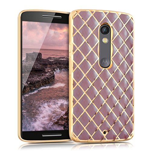 kwmobile crystal case cover for Motorola Moto X Play transparent silicon TPU protective cover in Design curved combs dark pink gold transparent