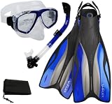Oceanic V-Flex Fins Snorkeling Scuba Diving Mask Dry Snorkel Set - Blue - Medium X-Large