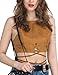 Persun Women's Camel Faux Suede Cut Out Multi Strap Tied Crop Top