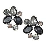 Hematite Tone Grey and Black Crystal Cluster Fashion Earrings