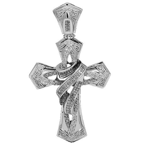 14K White Gold Mens Diamond Cross Pendant 2.56 Ctw