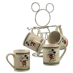 Disney Mugs, Coffee Mugs Set 4 Cups ww  Metal Rack by Gibson