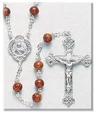 Sterling Silver Rosary Genuine Cocoa Beads Brown Rosaries Jesus Mary