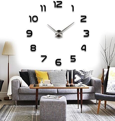 Elikeable Modern 3D Frameless Large 3D DIY Wall Clock Watches Hours DIY Decorations Home for Living Room Bedroom (black-3)