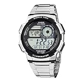 Casio Men's AE1000WD-1AVCF World Time Silver-Tone Bracelet and Digital Sport Watch