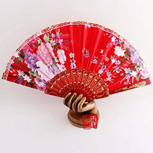 2pcs Spanish Lace Silk Folding Hand Held Dance Fan Floral Pattern Party Wedding