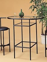 Retro 50s Style Black Metal Kitchen Pub Bar Table w/Glass Top