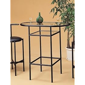 Retro 50s Style Black Metal Kitchen Pub Bar Table w/Glass Top