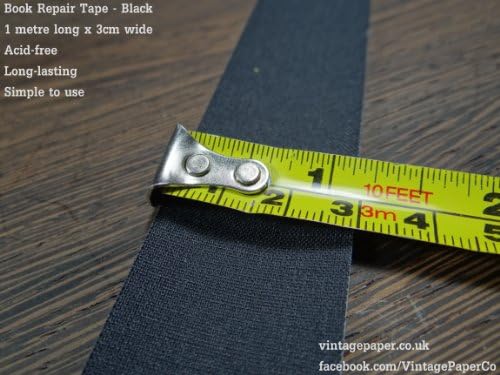 Filmoplast T - Bookbinding Cloth, Acid-free Book Spine Repair Tape (Black) 1 Meter X 3cm - Free Delivery