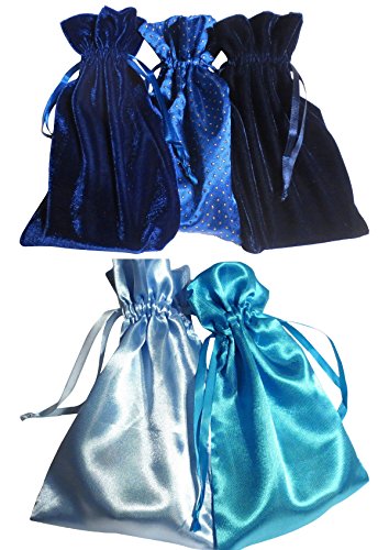 Tarot Bags: Shades of Blue Velvet and Satin Bundle of 5 Bags (6