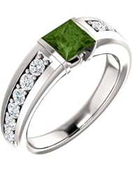 Platinum 5.00x5.00mm Princess Cut Green Tourmaline and Diamond Ring -- LIFETIME WARRANTY