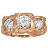 14K Rose Gold Three-Stone Diamond Ring