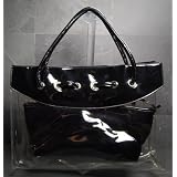 Patent Leather Clear Tote Bag (Black)