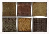 Hand Forged Abstract Metal Wood Wall Tile Plaques Set of 6