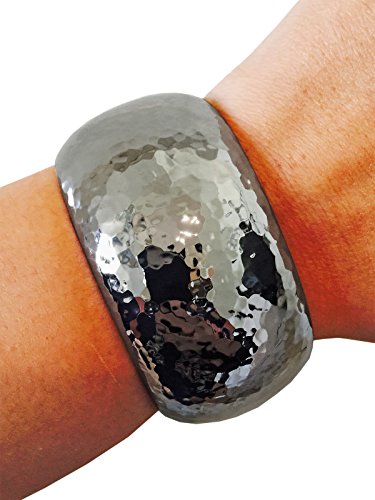 Activity Tracker Bracelet - The BRIANNA Shiny Hammered Metal Hinge Bangle Bracelet (Hematite)