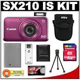 Canon PowerShot SX210 IS 14 MP Digital Camera with 14x optical Zoom (Purple) with 4GB Card + Battery + Case + Accessory Kit