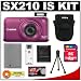 Canon PowerShot SX210 IS 14 MP Digital Camera with 14x optical Zoom (Purple) with 4GB Card + Battery + Case + Accessory Kit