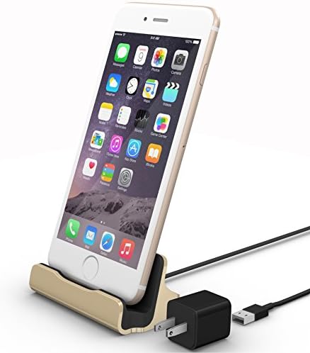 iPhone Charging Dock Kit by La Zuzzi, (Gold), Includes Adapter &amp; Lightning Cable, Docking Station For iPhone 7/7 Plus, iPhone 6/6S/6 Plus, iPhone 5/5S, iPod Touch 5, Apple Accessories Collection!