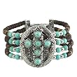 Silvertone Imitation Turquoise Cross Wood Bead Fashion Bracelet