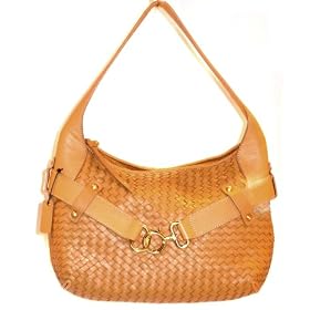 Liz Claiborne Seaport Woven Leather Hobo Palamino Handbag Bag Purse