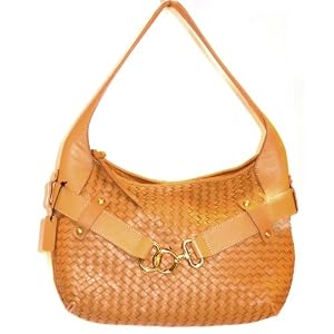 Liz Claiborne Seaport Woven Leather Hobo Palamino Handbag Bag Purse