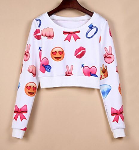 Women Emoji Emoticons Long Sleeve Cropped 3D Sweatshirt