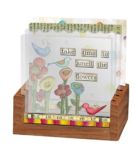 Smell the Flowers Glass Coasters - Set of 4 w/ Wood Caddy
