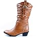 West Blvd Womens MOSCOW COWBOY Boots Cowgirl Western Roper Studded Slouch Shoes, Tan Pu, US 6.5