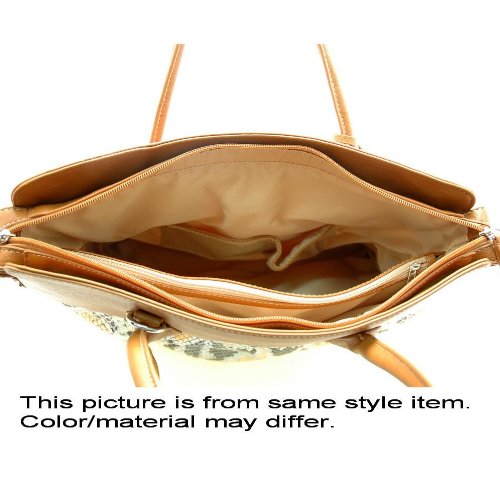 Designer Inspired Lock Style Satchel Bag Handbag with Shoulder Strap -Brown