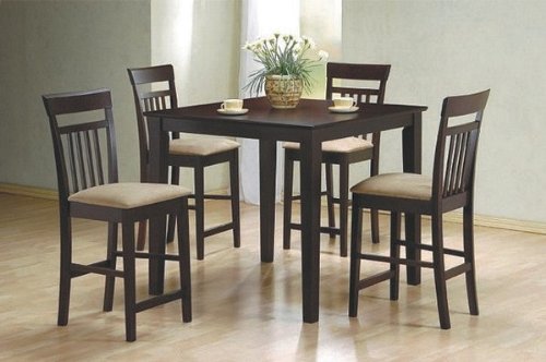 5pc Cappuccino Finish Counter Height Dining Table And 4 Barstools Set