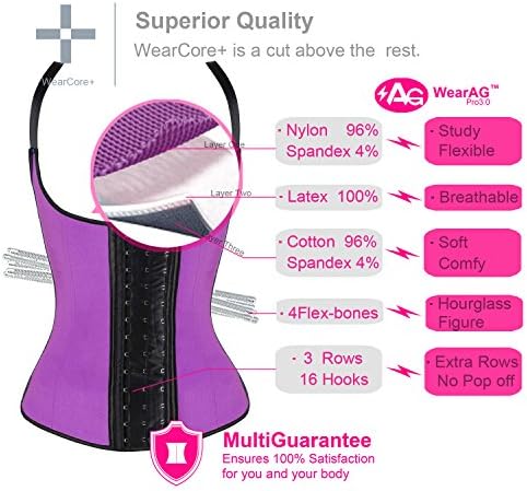 Agegg Women Latex Sport Girdle Waist Trainer Corset Body Cincher Shapewear 5XL Purple/Black