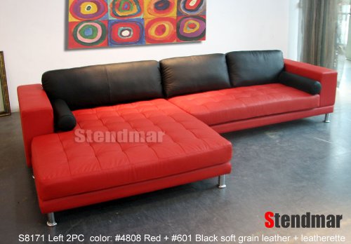 NEW MODERN DESIGN RED BLACK LEATHER SECTIONAL SOFA CHAISE S8171L