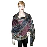 India Jamawar Wine Berry Cutwork Pashmina Shawl 80"x28" Free Shipp