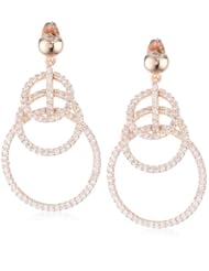 Bronze with 18k Rose Gold Plated Simulated Diamond Triple Circle Drop Earrings