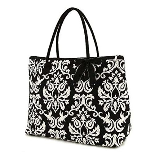 Belvah Black & White Quilted Damask Large Tote Bag