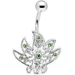 Peridot Green Gem Tribal Pot Leaf Belly Ring