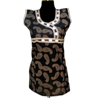 Handmade Block Printed Women Cotton Top With Paper Mior & Lace
