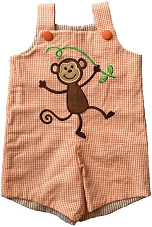 MS-Reversible Shortall Orange Ck/Tan Stripe, Monkey/Tractor-24mo