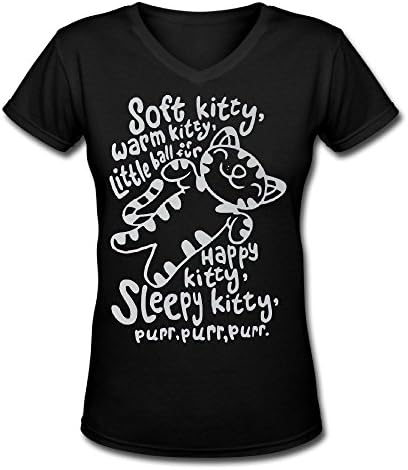 Women Cute Kitty Cat Soft Kitty Song Lyrics Cotton V-Neck T-Shirt
