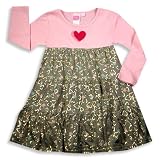Lipstik - Girls Long Sleeve Heart Print Dress, Pink, Gold, Heathered Grey