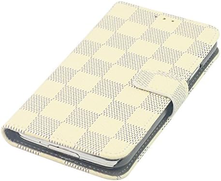 Samsung Galaxy S5 Case, + HD LCD Screen Protector, gtsy® kit pack set BUNDLE - 1 Luxury Leather Fashion Designer Wallet Flip Cover Skin Case Stand and 1 Liquid Crystal Display Screen Protector for Samsung Galaxy S5 [LIFETIME CASE WARRANTY] S5 White Grey Grid