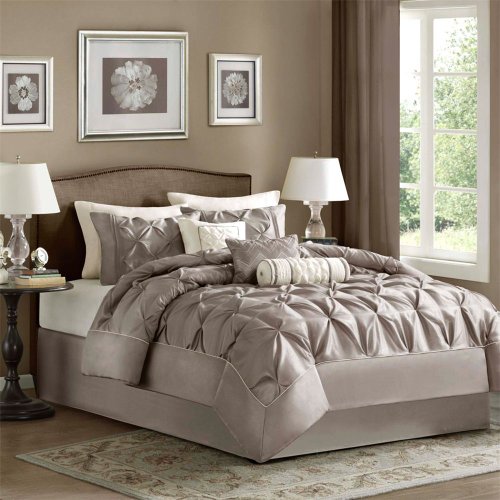 Madison Park Laurel 7-Piece Comforter Set - Mushroom - Queen